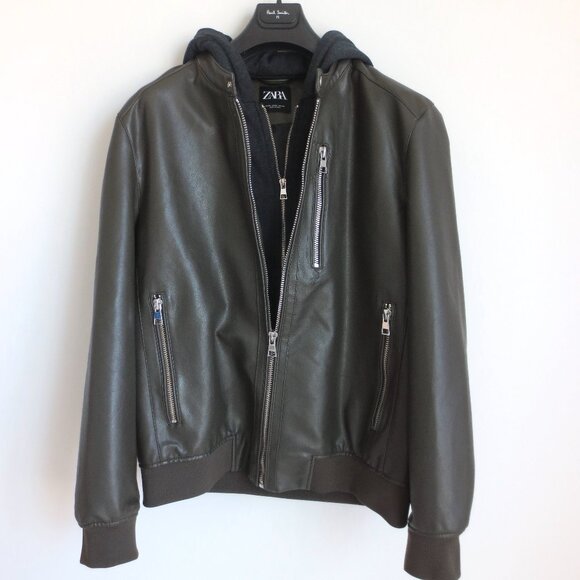 ZARA MAN DOUBLE ZIP LEATHER JACKET W/DETACHABLE HOOD - Picture 7 of 11